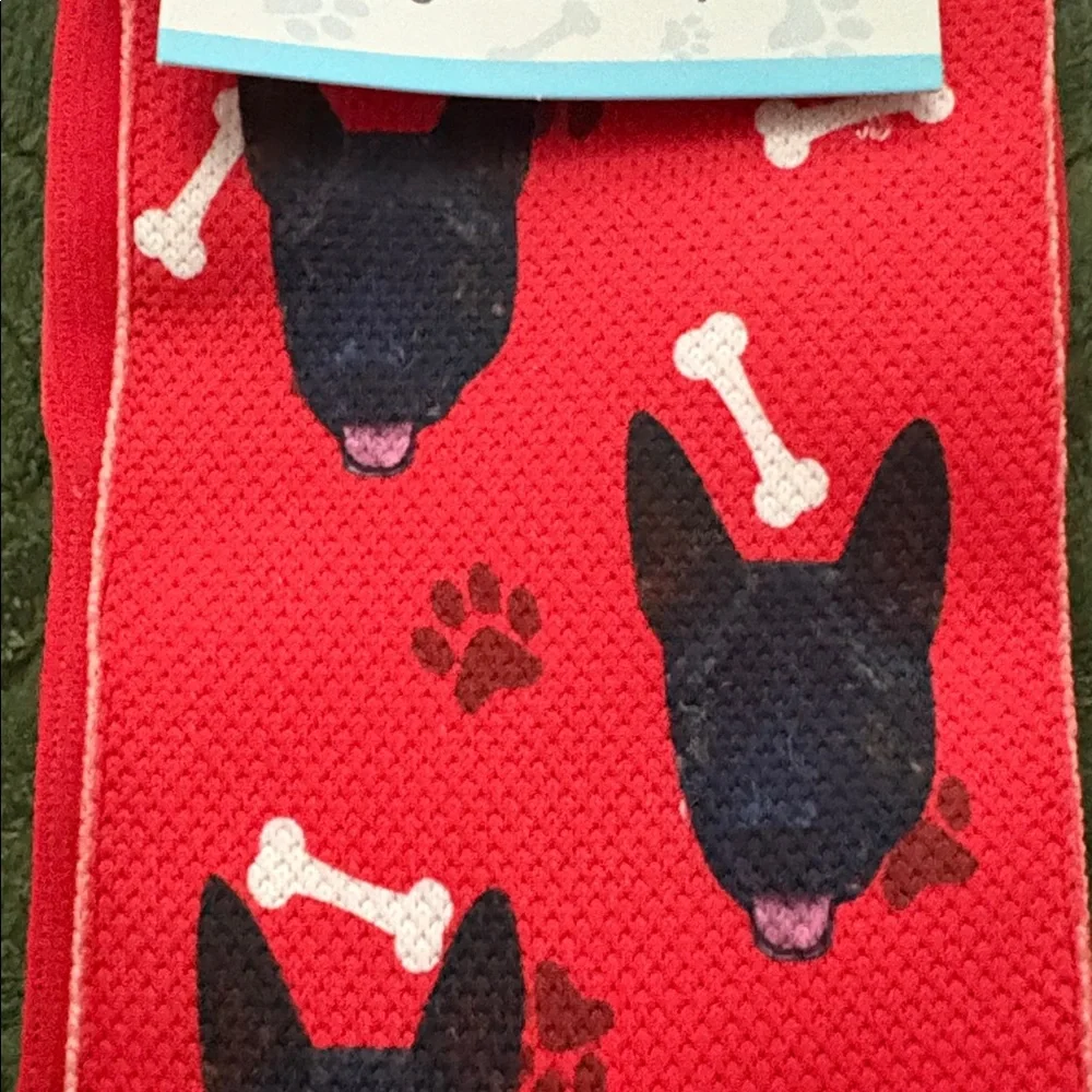 Pup Socks Black German Shepherd Face Bones Paw prints Red 1 Pair NWT